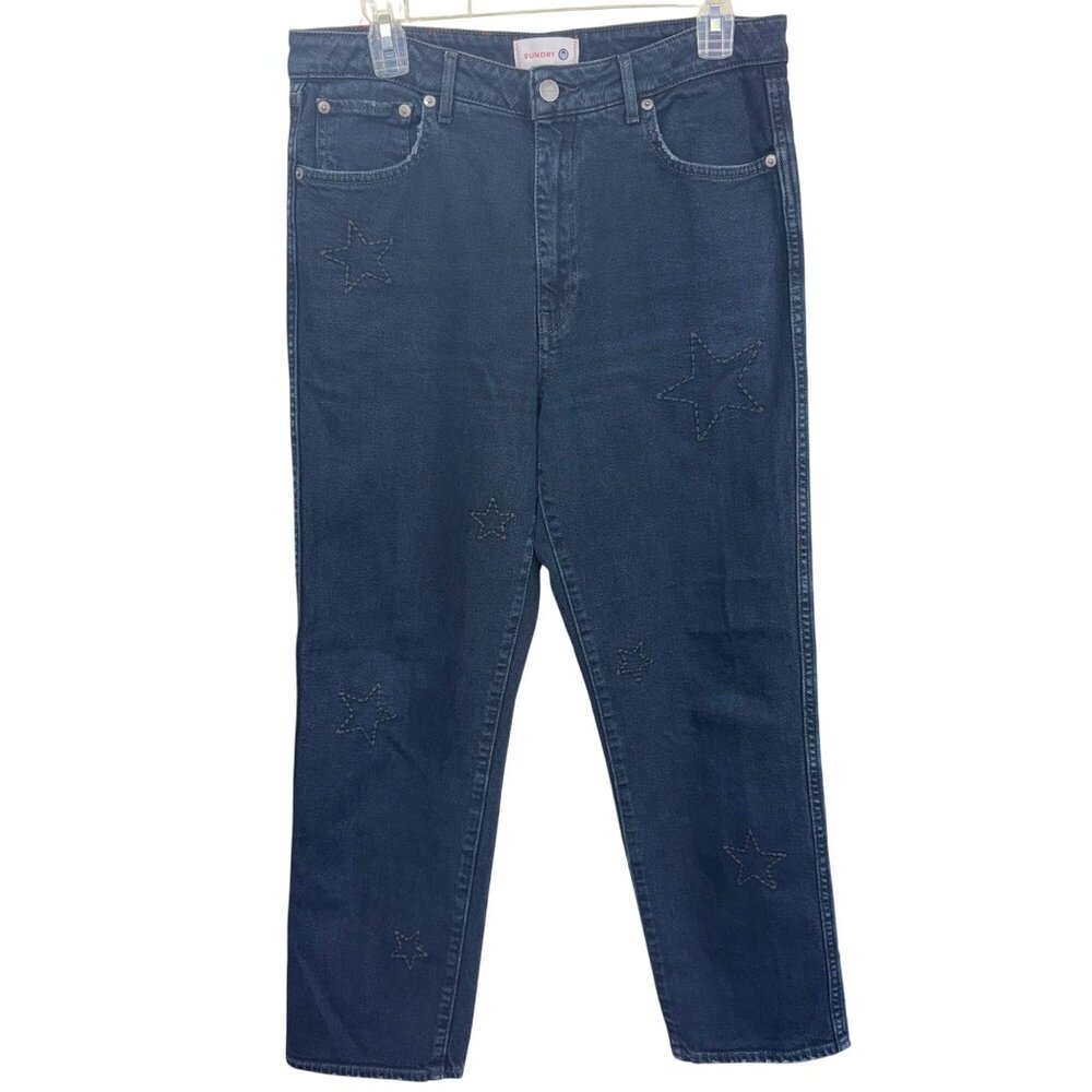 Sundry Womens Denim Jeans Star Embroidery Dark Wash Cropped Size 30 Stylish
